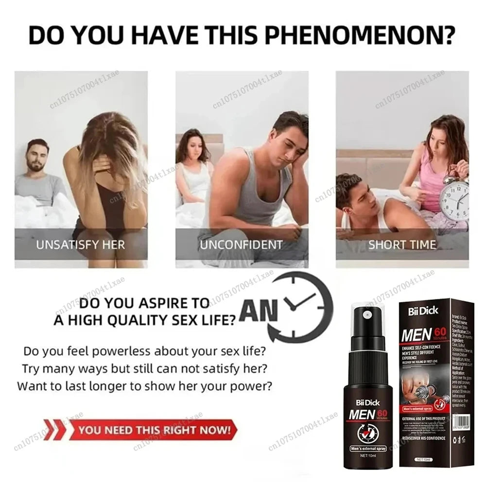 Spray retardateur de rapports sexuels pour hommes pour prolonger la durée des rapports sexuels. Produits anti-éjaculation précoce. Érection rapide et longue durée (60 minutes).